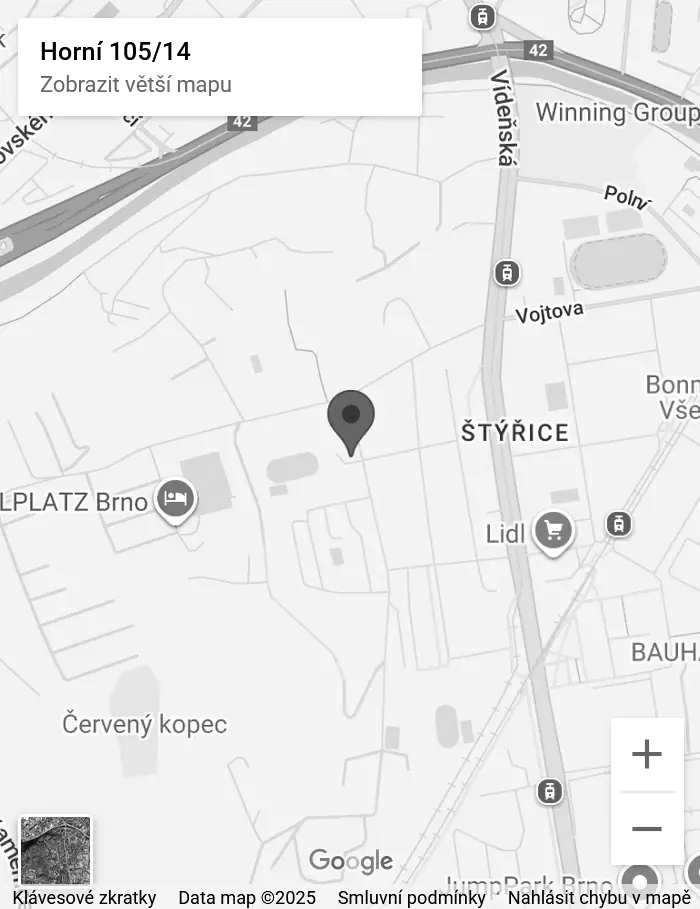 Google mapa - Horní 105/14, Brno