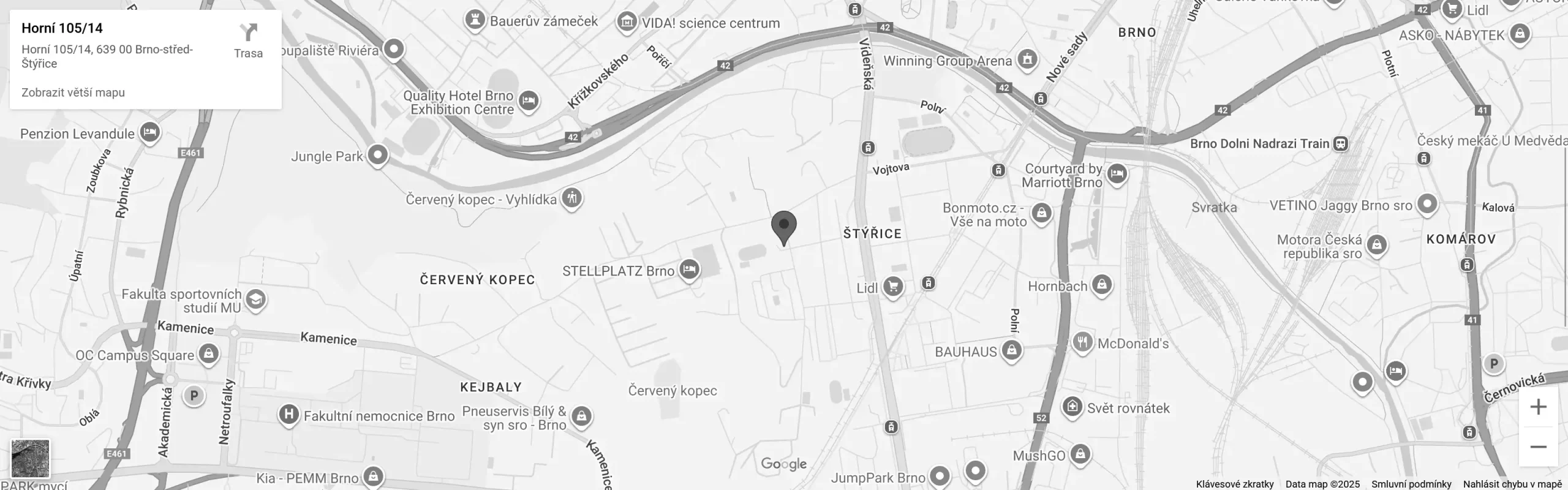 Google mapa - Horní 105/14, Brno